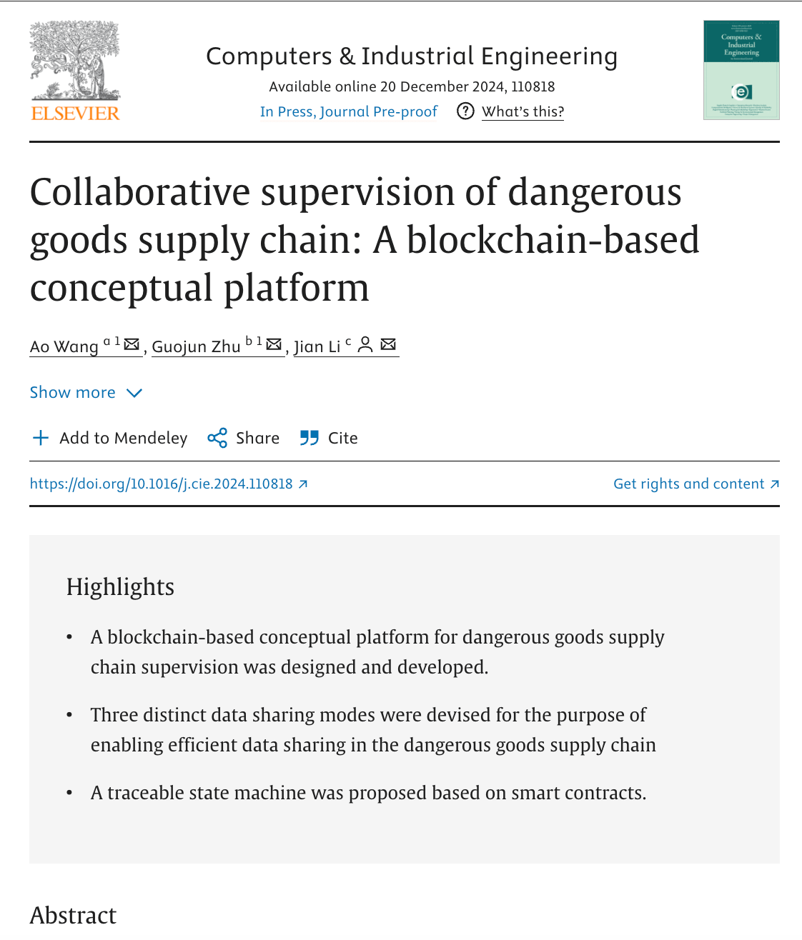 Collaborative supervision of dangerous goods supply chain A blockchain-based conceptual platform